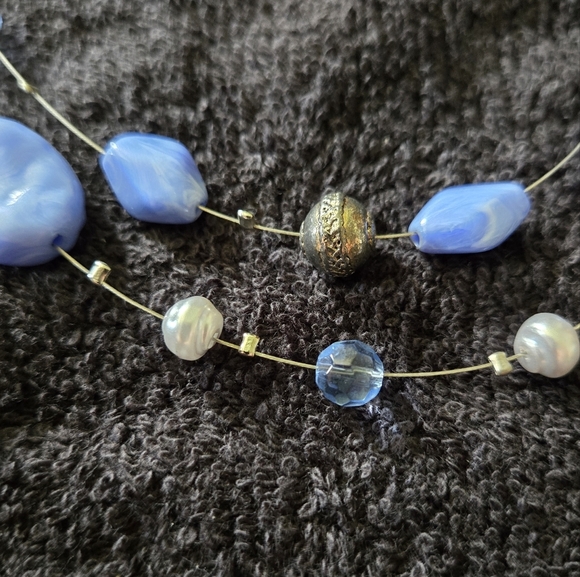 Two-Strand Blue Beaded Necklace - Picture 4 of 7